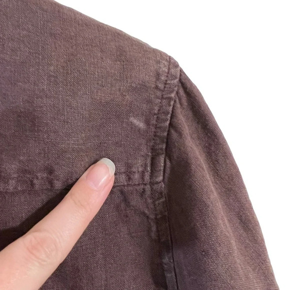 Talbots Chocolate Brown Irish Linen Button Up Shirt XL Pleating Details Collared - Picture 5 of 8